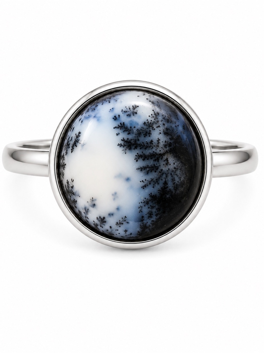 Dendritic Agate Silver Ring - Blue & White